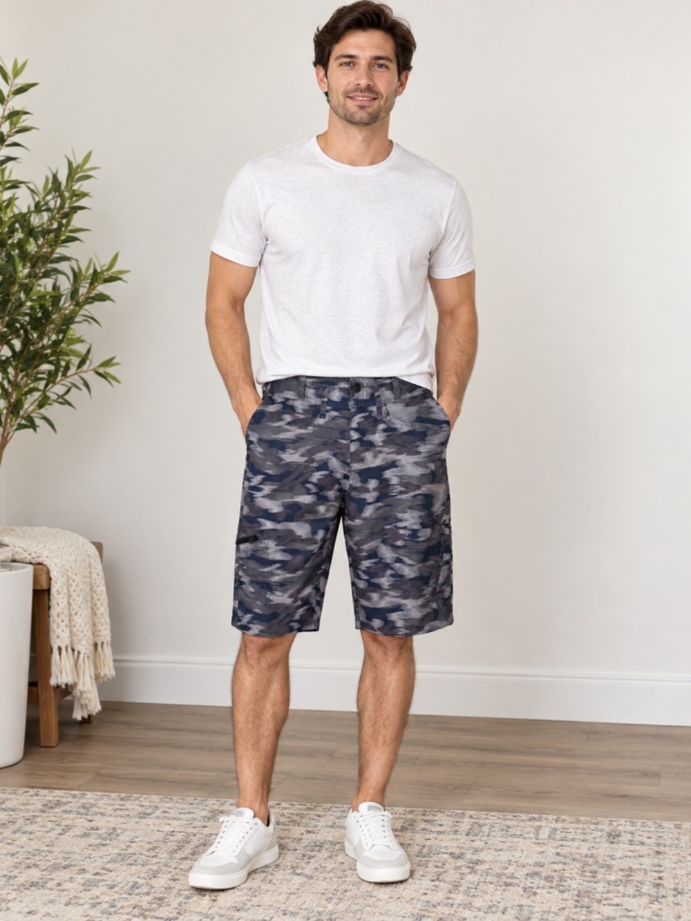 Lee Men’s Camo Cargo Shorts 30 Waist 12 Inseam Gray Blue Utility Hiking